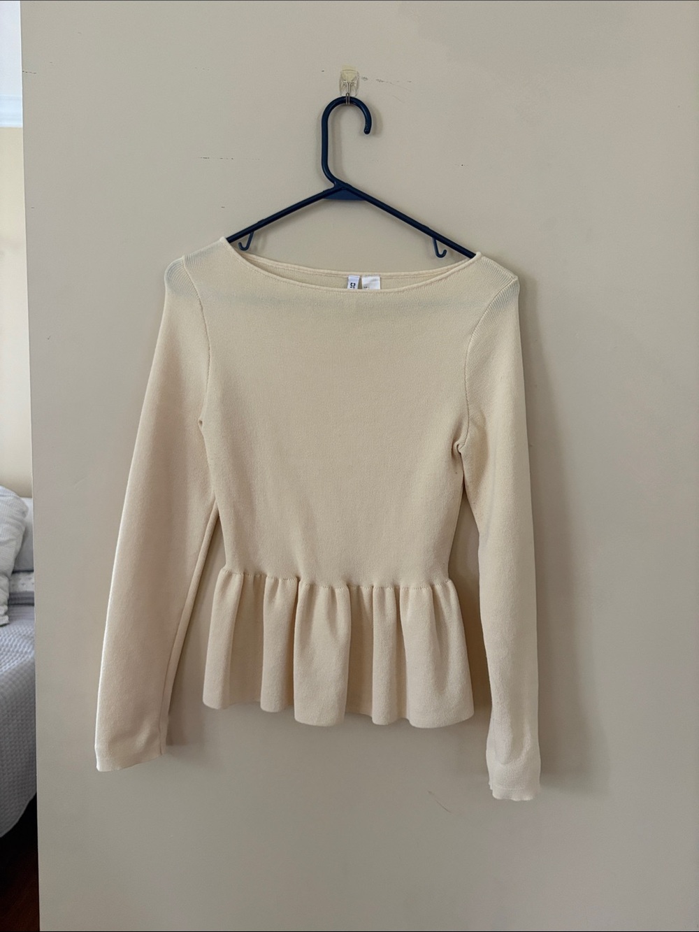 Divided Cream Long-Sleeve Peplum Top